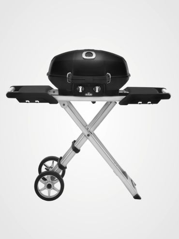 Napoleon TravelQ PRO285X Grill im klappbaren Scherenwagen Produktbild frontal, Deckel geschlossen