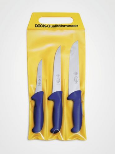 F.Dick ErgoGrip Messerset 3-teilig (8255300)
F.Dick Ausbeinmesser 13 cm (8236813)
F.Dick Stechmesser 18 cm (8200618)
F.Dick Blockmesser 21 cm (8234821)