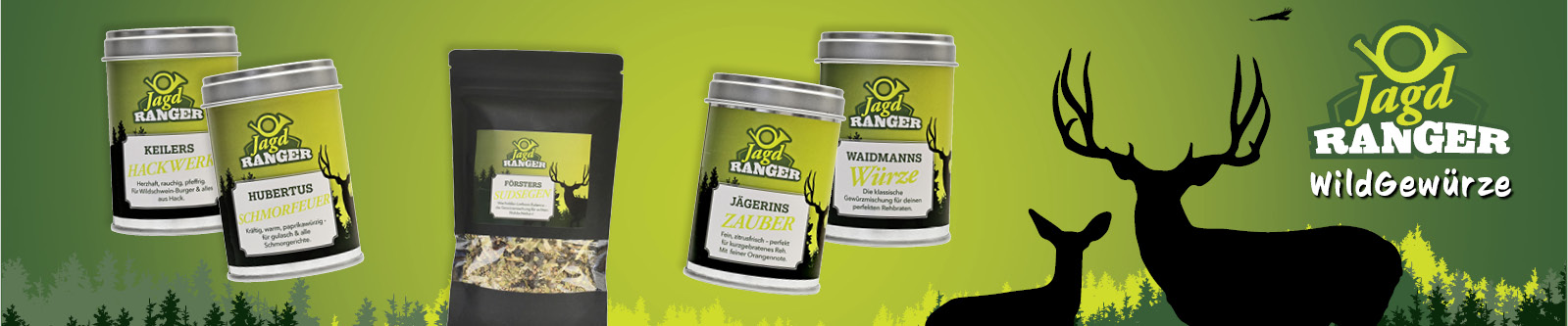 JagdRanger Wildgewürze Banner mit allen Gewürzesorten