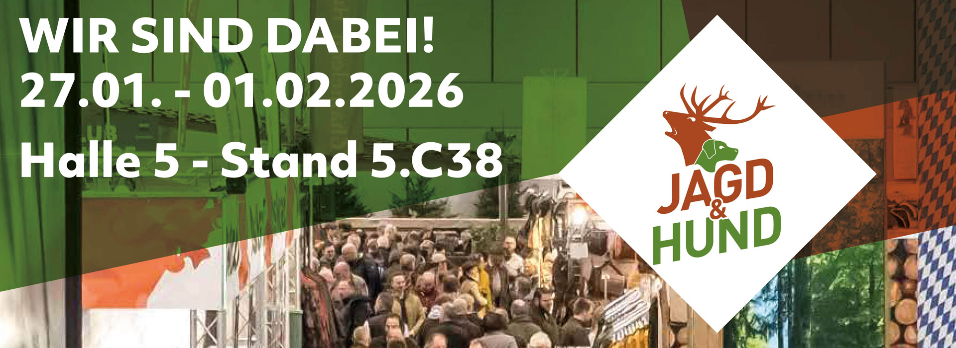 Wir sind dabei! 27.01. - 01.02.2026 Halle 5 Stand 5.C38 Jagd und Hund Dortmund